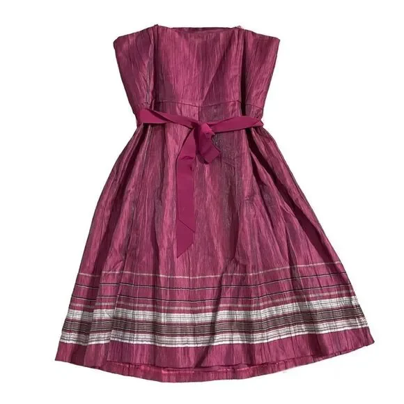 Ann Taylor Loft Dress Strapless Purple Shimmer Linen Blend Striped 12 Petite - Picture 2 of 4